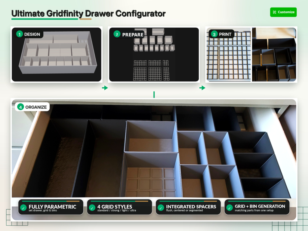 نهایی گریدفینیتی کشو — Ultimate gridfinity drawer configurator